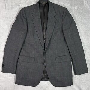 John Alexander Men's Wool Blend Blazer 42R‎ Dark Gray Plaid Sport Coat